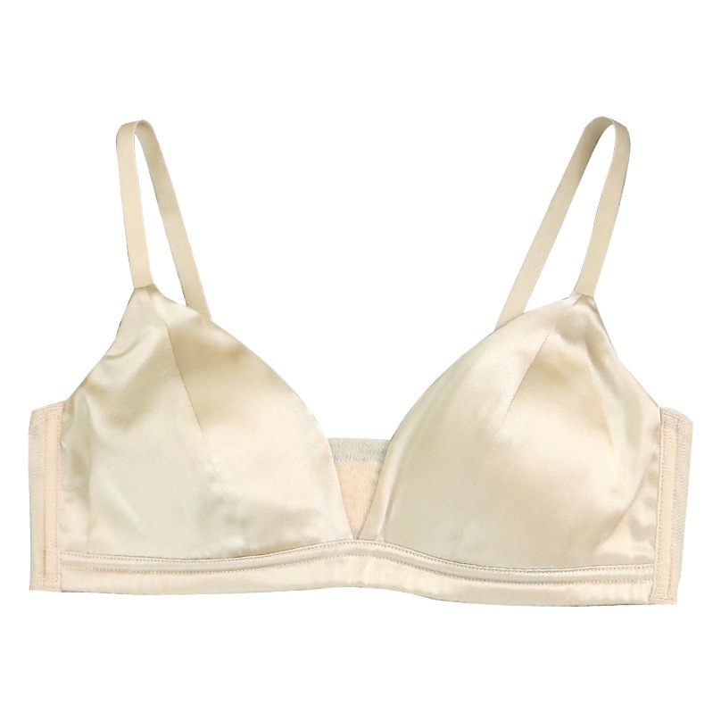 Tangge Silk Satin Gloser Thin Bra Light Luxury Mulberry Silk Rings-Free Underwear Big Chest Shiny