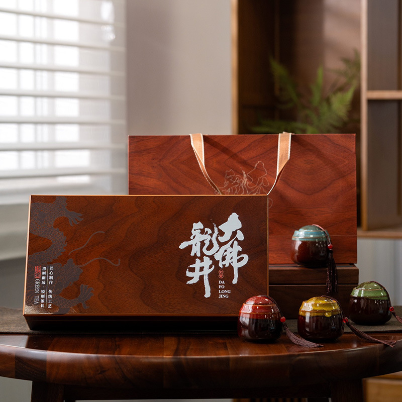 Picture of Tea Packaging Private Collection Wooden Box 8 Small Ceramic Empty Gift Box Wood Grain Pu 'er Jin Junmei Tea Big Buddha Longjing Tea