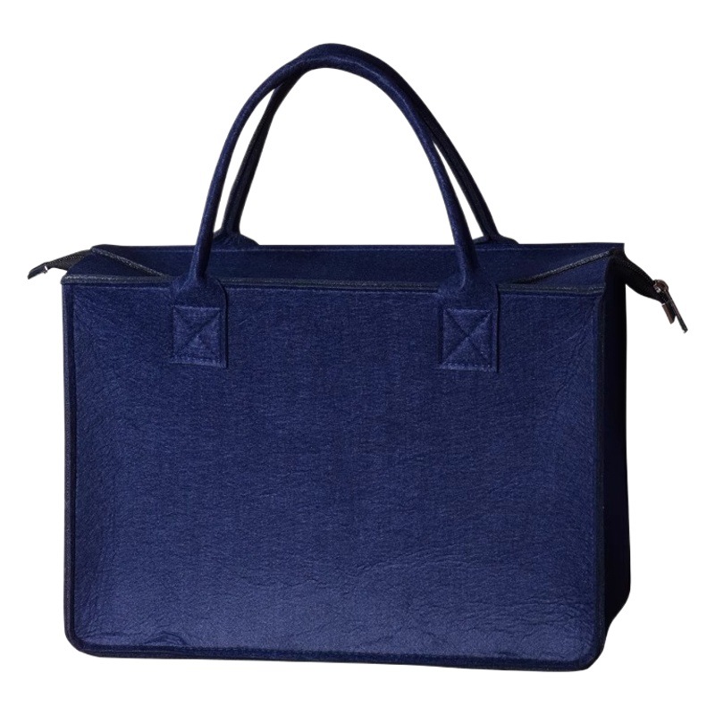 Fashionable Felt Shoulder Bag with Large Capacity, Suitable for Shopping, Lunch Boxes, and Tableware Storage, Featuring a Zipper and a Lid for Organization