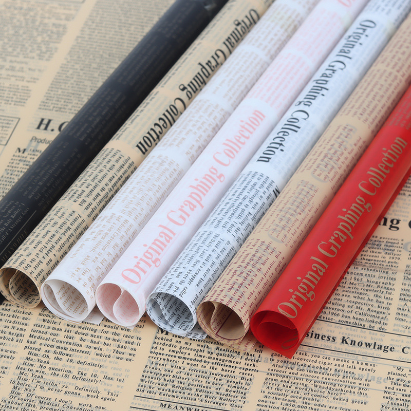 Manufacturer's Spot Wholesale Waterproof Flower Wrapping Paper Retro English Korean Plain Paper Flower Shop Packaging Materials Large Quantity and Excellent Price