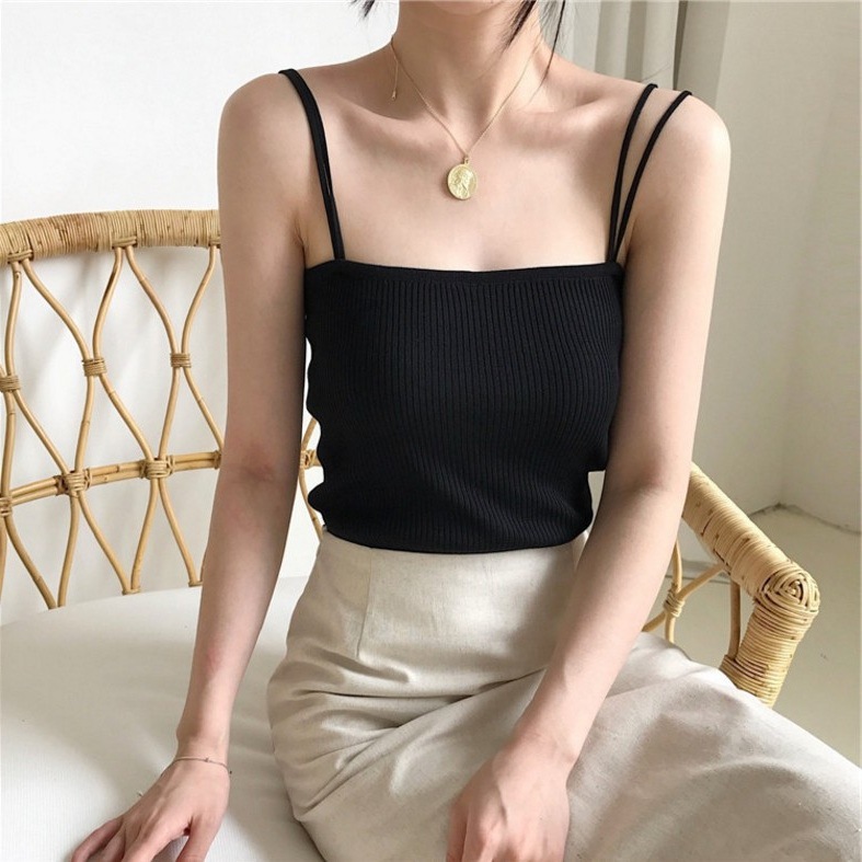Camisole Women's Summer Outer Wear 2023 New Korean Style Simple All-match Double Shoulder Strap Slim-fit Knitted Base Shirt Top