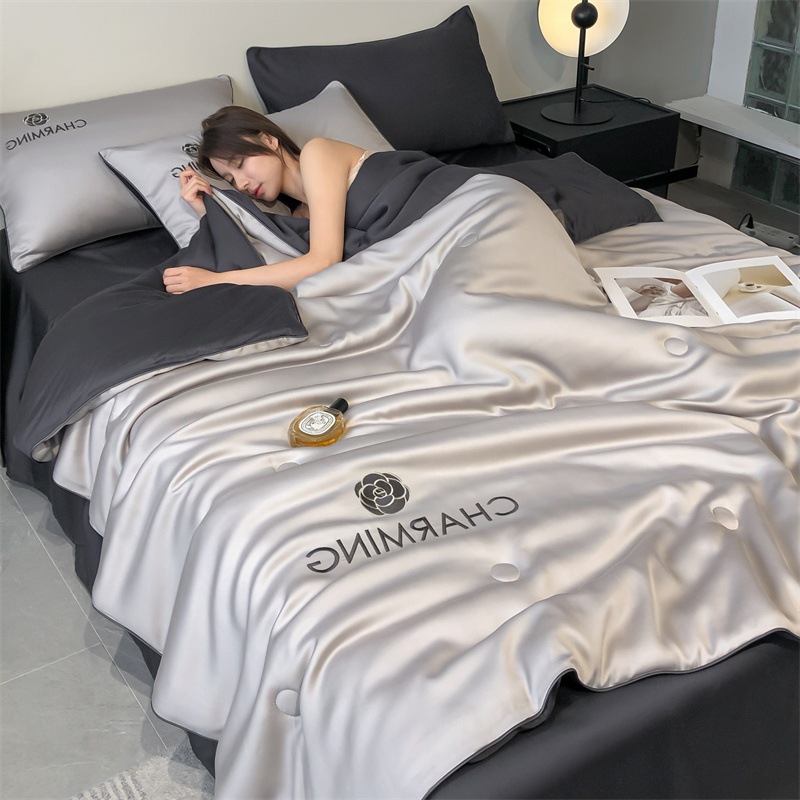 Picture of Class a Light Luxury Washed Ice Silk Summer Quilt Four-Piece Set Air-Conditioned Quilt Embroidered Summer Cool Quilt Three-Piece Set Summer Thin Quilt Ins