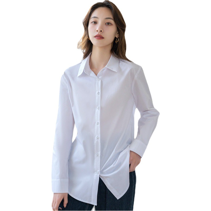 White Shirt Women's Shirt Cotton Mid-length Chanel Style 2025 Spring and Autumn Women's Loose Boyfriend Casual Elegant Top