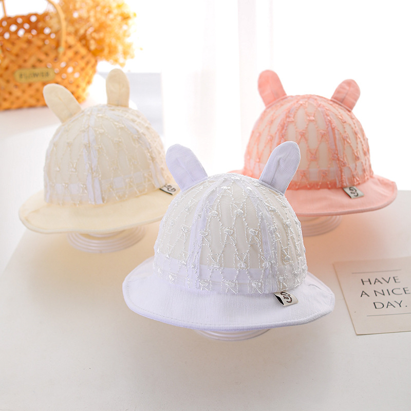Embroidered Bunny Summer thin fisherman hat big brim baby sun protection breathable super cute baby girl basin hat