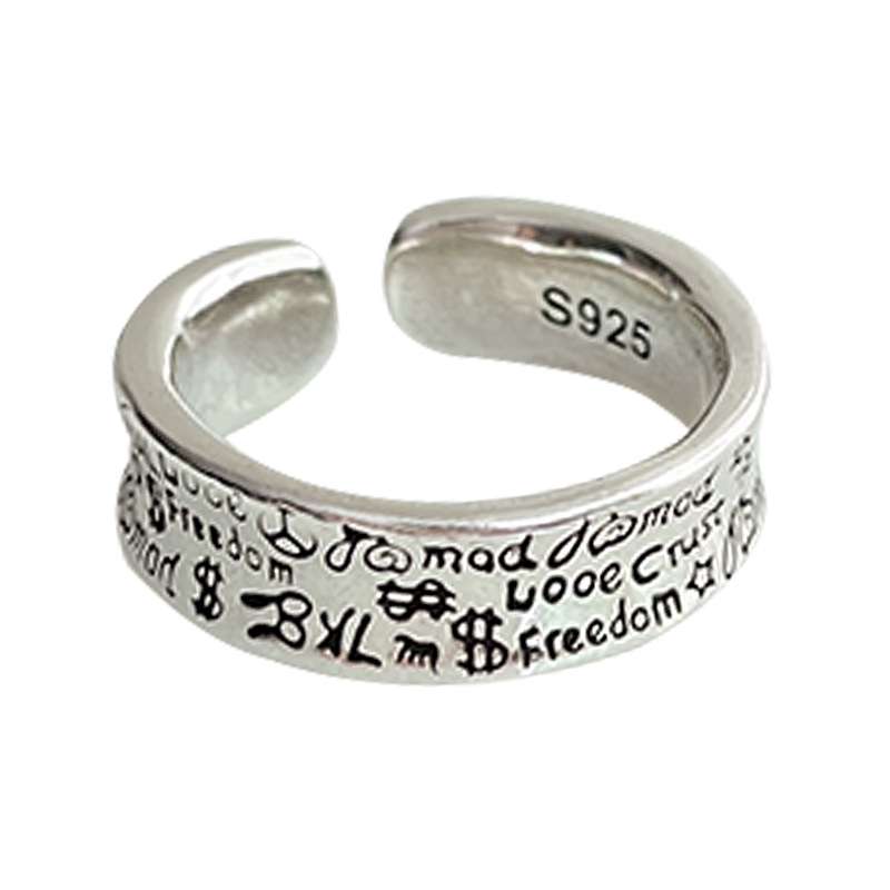 Picture of Lan zhi tai silver personality hip-hop letter punk opening 925 sterling silver ring does not fade niche hand jewelry wholesale