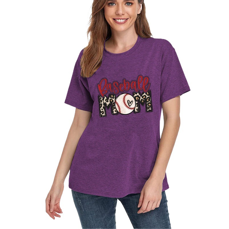 2023 Cross-border Amazon Mother's Day Baseball MOM Pattern Short-sleeved Loose Color Cotton Bracket T-shirt