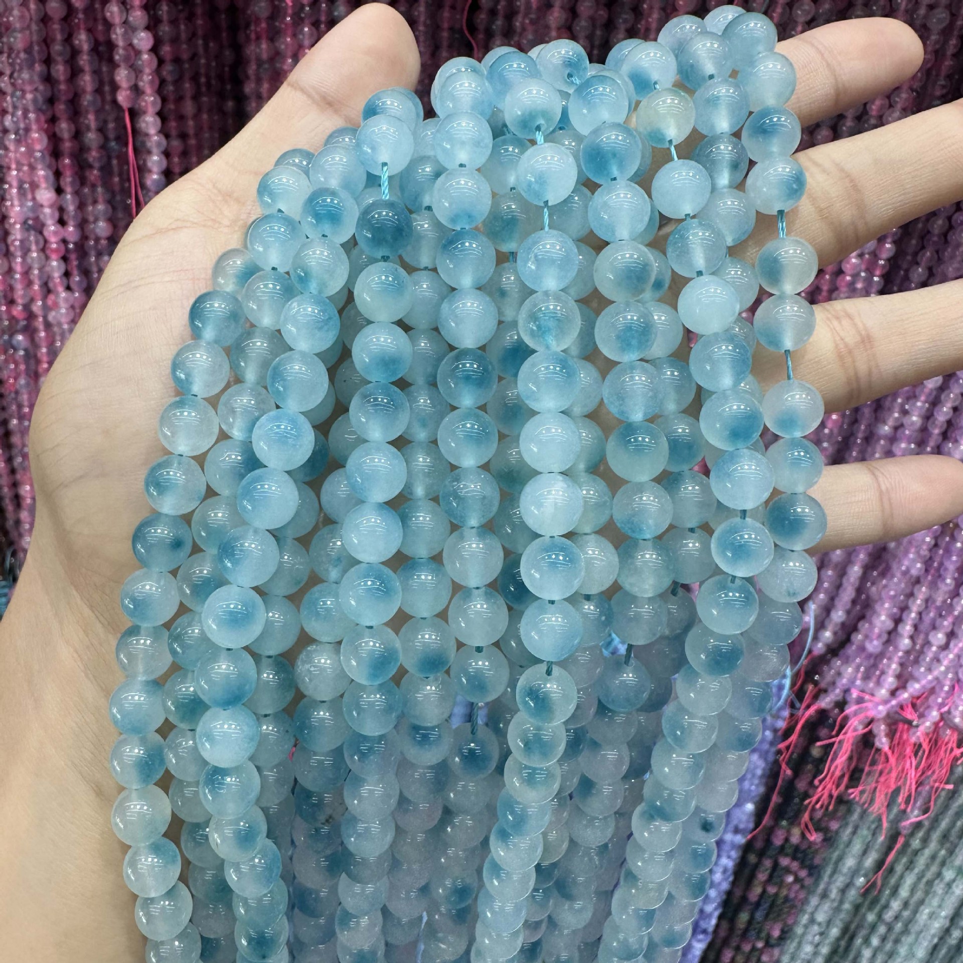 Picture of Live hot grade a chalcedony 8mm two-color round beads beads handmade diy Internet celebrity matching in stock jewelry