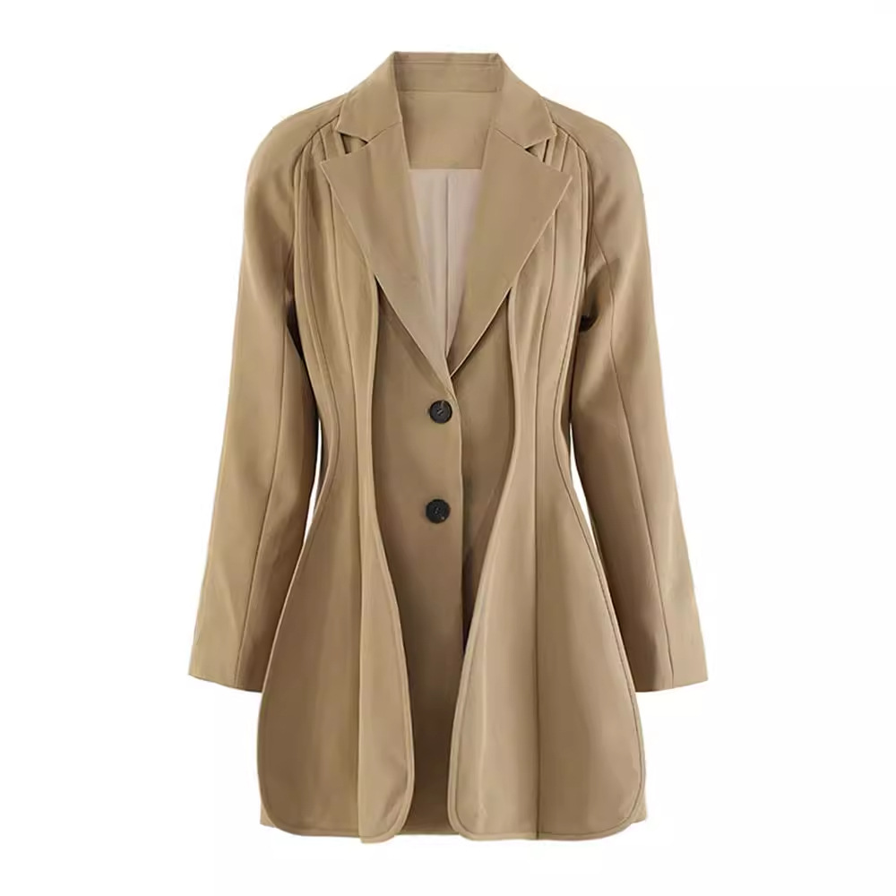 Picture of European and American Elegant Design Sense 2024 New Autumn Waist Slimming Single-breasted Stitching Long Suit Jacket for Women