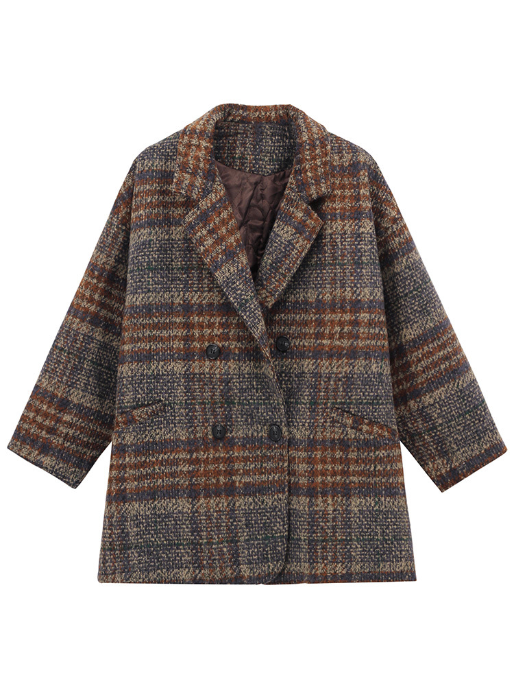 Picture of brown suit coat women's 2025 autumn and winter new popular small plaid tweed long woolen coat