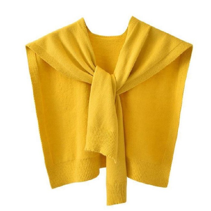 Picture of Core-spun Yarn Knitted Shawl Women's Spring and Autumn Outer Waistcoat Solid Color Shoulder Thin Cardigan Summer Knot False Collar Scarf