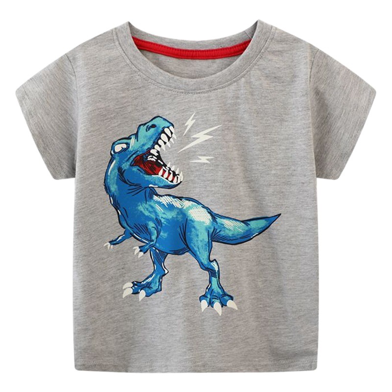 2023 Summer Dress Boys Luminous Printed Dinosaur Pattern Children's Short-sleeved T-shirt Base Trendy Korean Fashion June 1