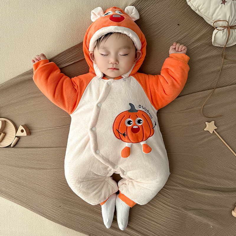 Picture of Baby Autumn and Winter Clothes, Newborn Winter Quilted Fleece-Lined Thickeneded Warm Year of the Snake Baby Jumpsuit Winter Cotton Clothing