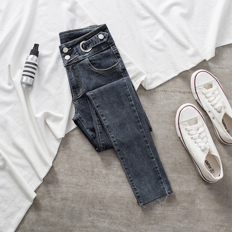 Picture of High Waist Jeans Female Student 2021 Summer New Slim Tight Stretch Foot Edge Cropped Pencil Pants