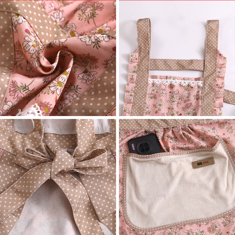 Picture of Canvas Cotton Apron Kitchen Household Wipe Hand Strap Pure Cotton Women's 2023 New Style Western Style Internet Celebrous Princess Cooking