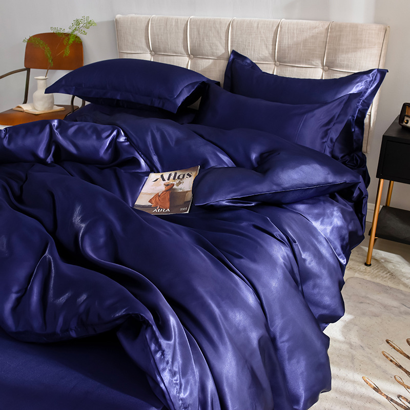 Picture of Summer solid color double-sided washed Ice Silk four-piece set silky color matching quilt cover sheets foreign trade cross-border bedding wholesale