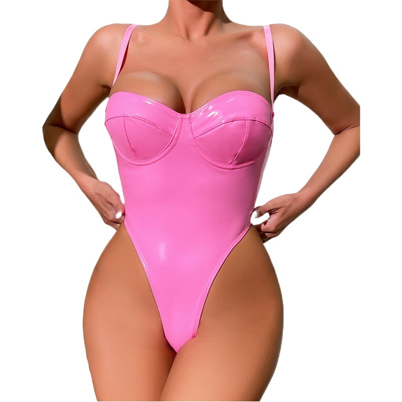 European and American Slim Sexy Tops Barbie Pink Hottie Design Fishbone Bra Jumpsuit Camisole Sexy Lingerie
