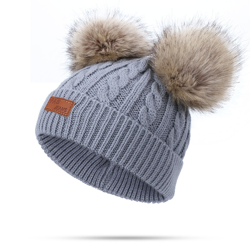 Picture of Winter Children's Neck Hat Two-Piece Pompom Baby Baby Knitted Hat Warm Wool Fleece-Lined Thickened Neck Set