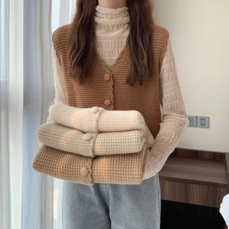Picture of V-Neck Knitted Vest Women's Spring and Autumn 2024 New Loose Retro Waistcoat Sweater Jacket Sleeveless Top