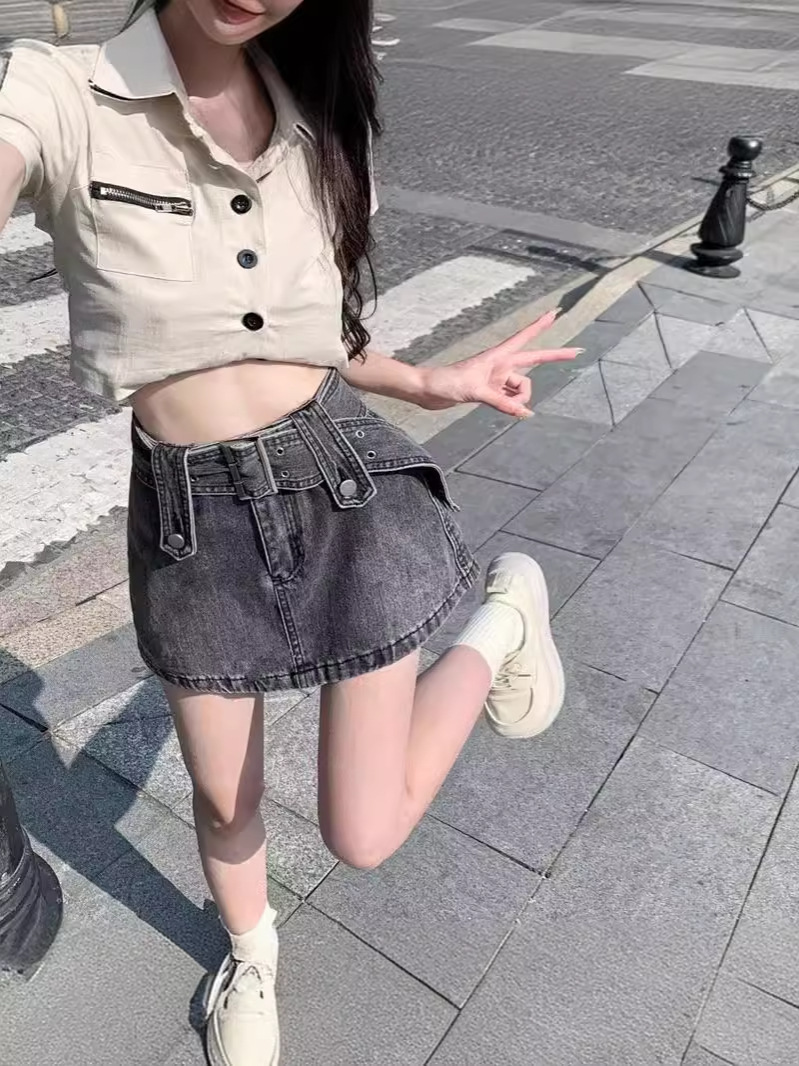 Spring and Summer 2024 New Arrival plus size Hip Covering Skirt Short Skirt chubby girl High Waist Slimming Small School Style A- Line Skirt