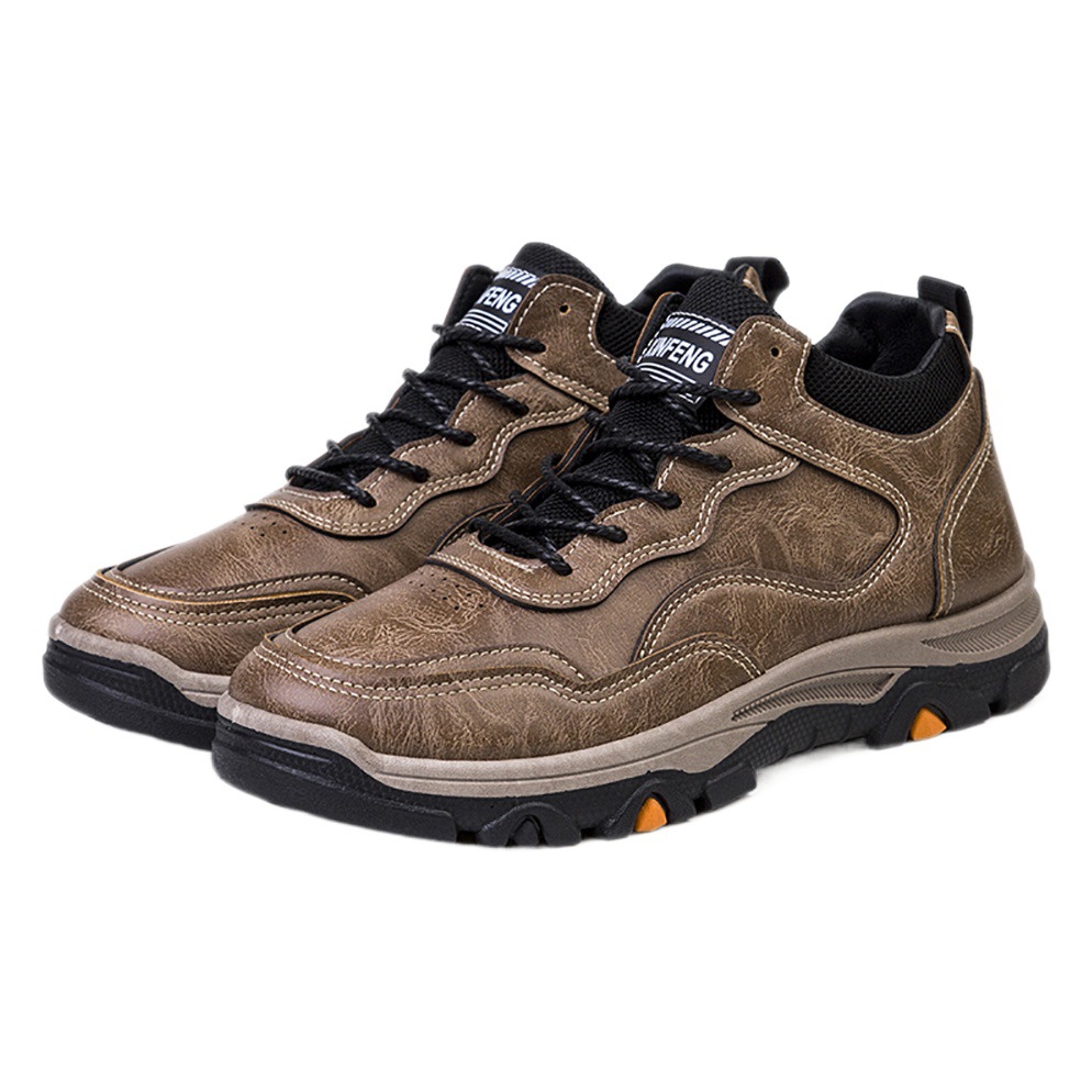 Leather Casual Shoes for Men 2025 New Style Fleece-Lined Warm Men's Shoes British Style Work Shoes Outdoor Hiking Shoes Cross-Border