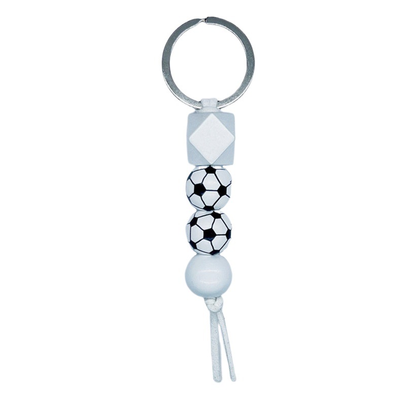 European and American New Monogram Basketball Football Tennis Baseball Volleyball Keychain Wooden Bead Printed Bracelet Pendant