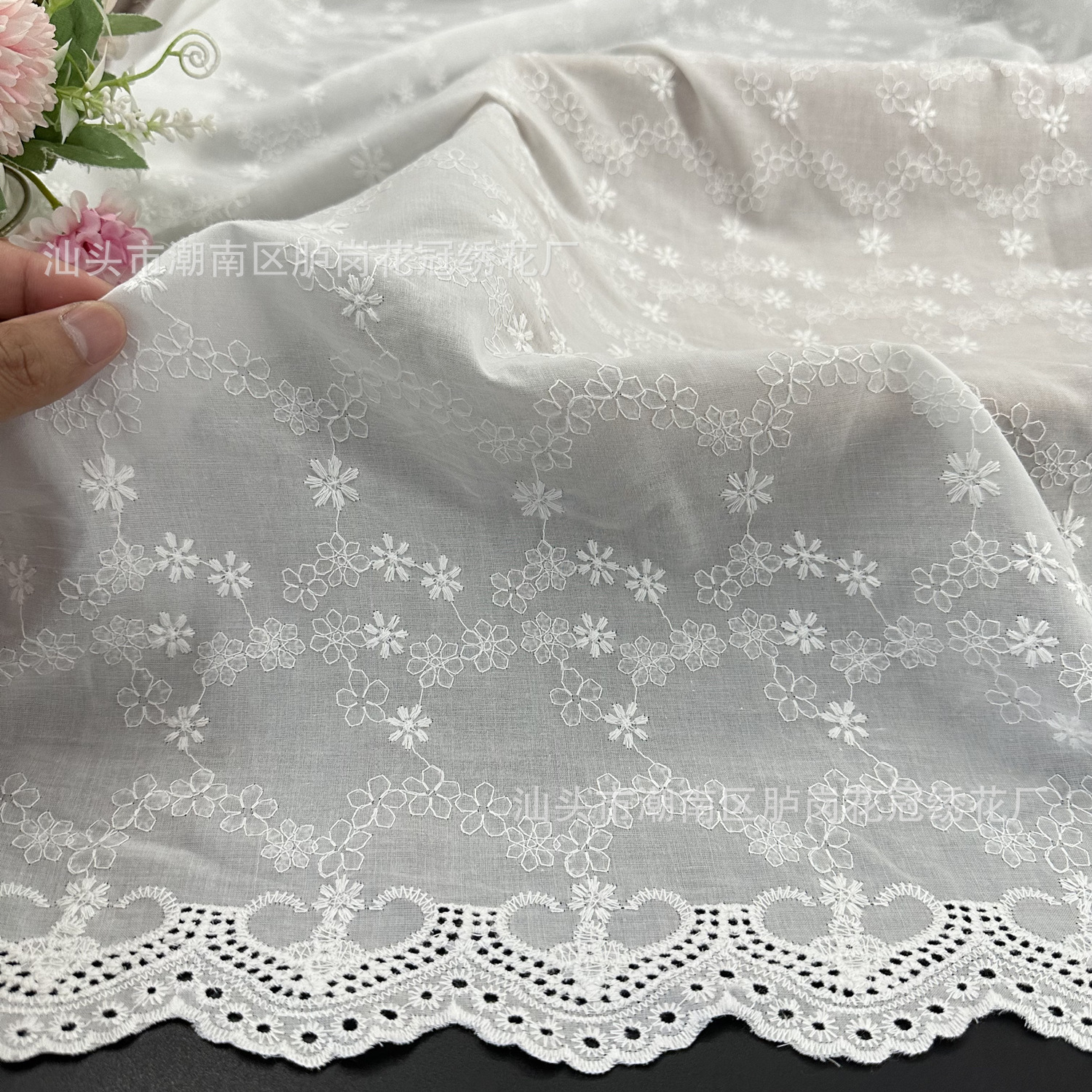Cotton hollow embroidered fabric bilateral wave cotton embroidery clothing shirt skirt DIY water soluble embroidered cloth