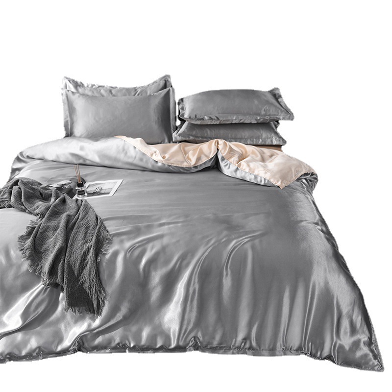Picture of Summer solid color double-sided washed Ice Silk four-piece set silky color matching quilt cover sheets foreign trade cross-border bedding wholesale
