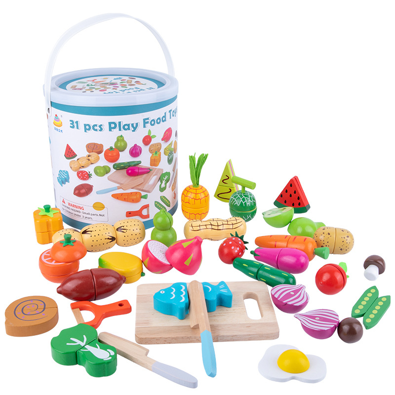 Picture of Chesele Children's Educational Toys 4-6 Wooden Fun Early Education Kitchen Simulation Play-in Magnetic Fruits and Vegetables