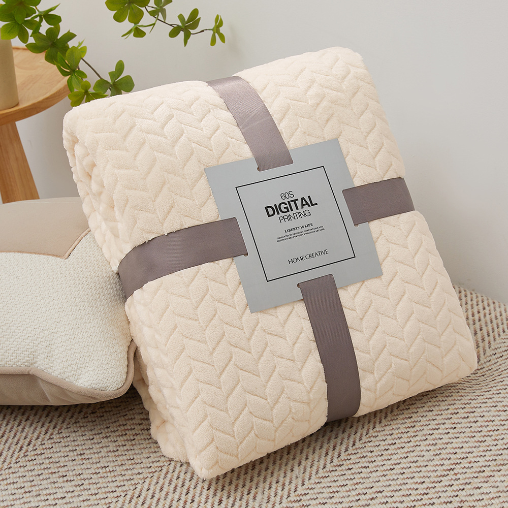 Picture of Barley Ear Cross-border in stock Solid Color Jacquard Blanket Coral Fleece Flannel Blanket Thickened Blanket Gift Blanket Foreign Trade