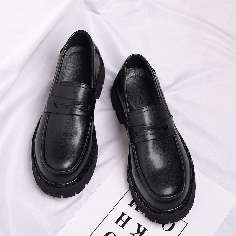 Teenagers Slip-On Loafers 2025 Thick Sole Height Increasing Shoes Black Fashion Classic Men's Casual Leather Shoes Men