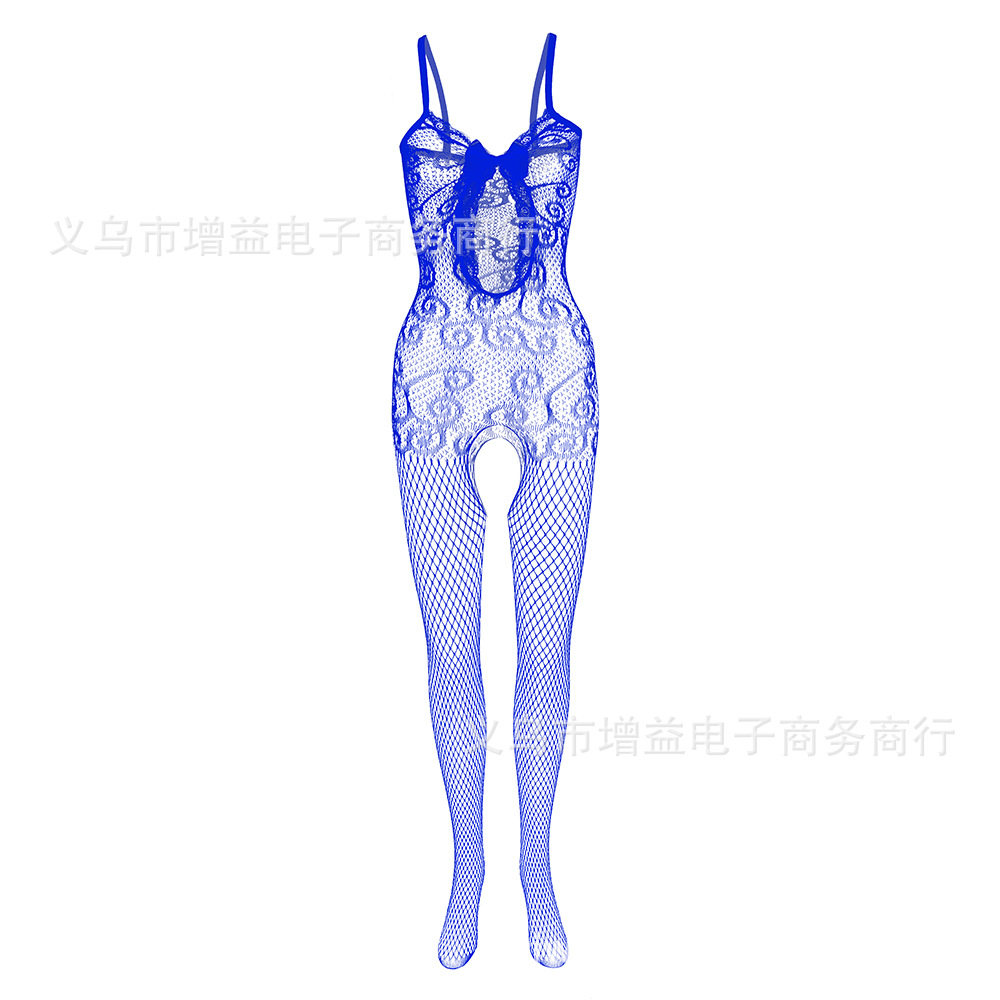 Picture of Sexy mesh sexy lace trim sling front hollow bow thread jacquard one-piece mesh w040