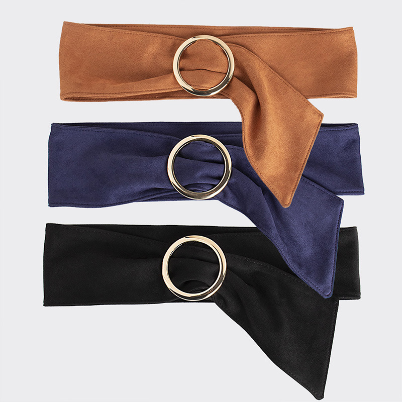 Belt Women's High-end Round Buckle Suede Belt Soft and Comfortable All-match Floating Bandwidth Waist Seal for Women