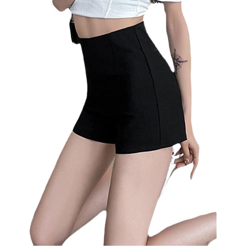 2024 autumn and winter New black shorts women's high waist slimming sweater bottoming outer wear stretch undershirt missing boot pants