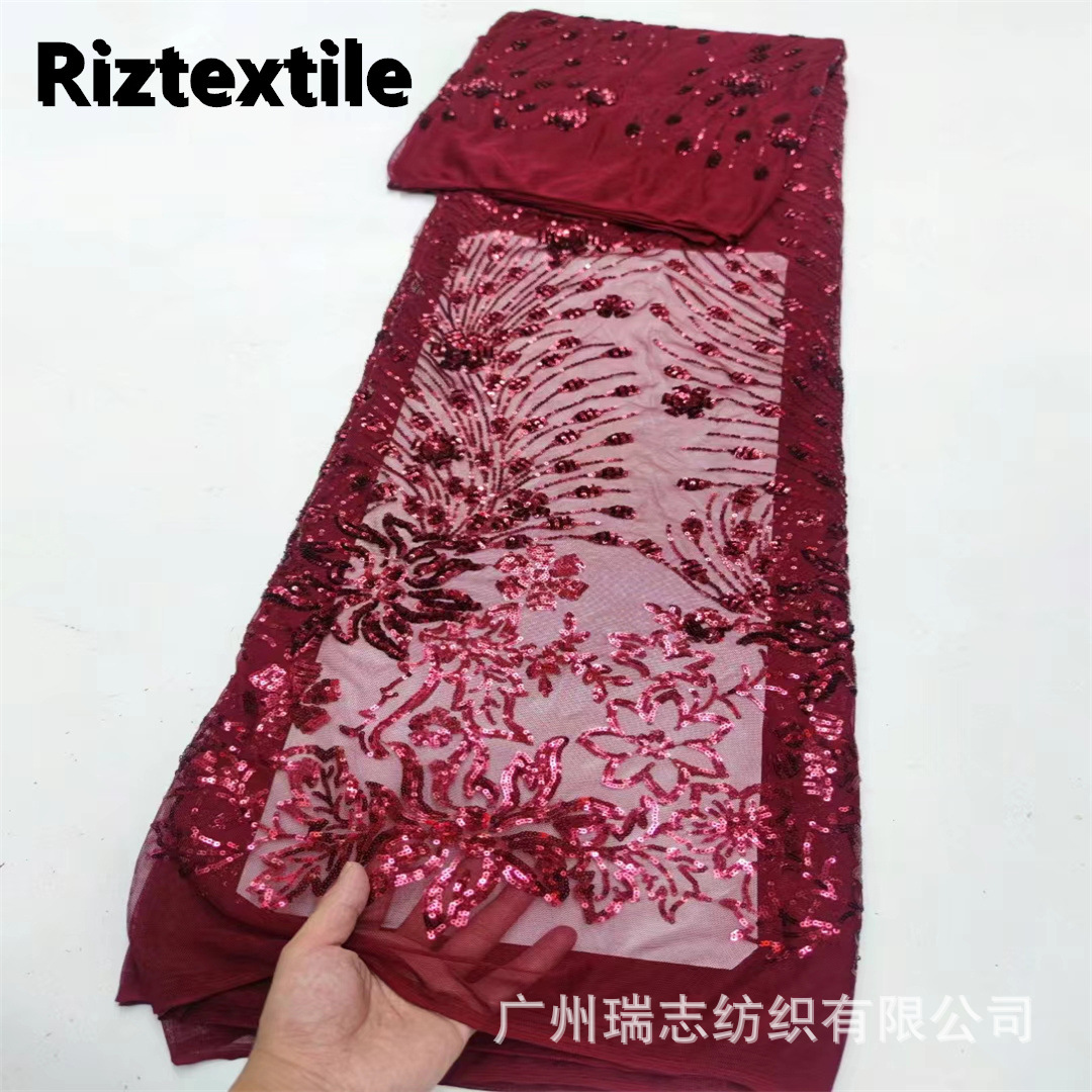 Picture of New in stock elastic net positioning phoenix tail big flower sequin lace fabric European and American banquet dress cheongsam fabric