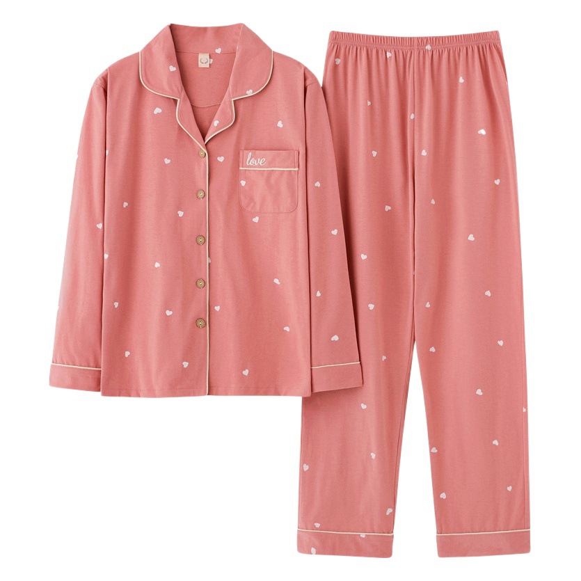Long Sleeve Pajamas Women's Spring and Autumn Knitted Cotton Loose Large Size Korean Style Cardigan with Front Buckle for Girls Outer Wear Home Clothes Autumn