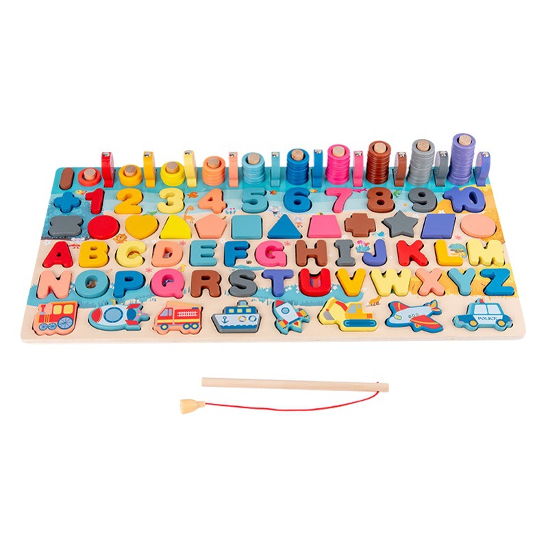 Children's Digital Alphabet Matching Board Macaron Magnetic Fishing Game Wooden Logarithmic Board Educational Toys Wholesale