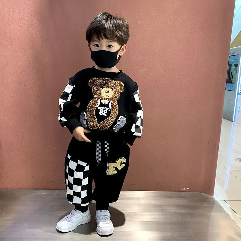2025 new bear boys suit foreign style baby spring and autumn wholesale health clothes children's net red ruffian handsome children's clothing