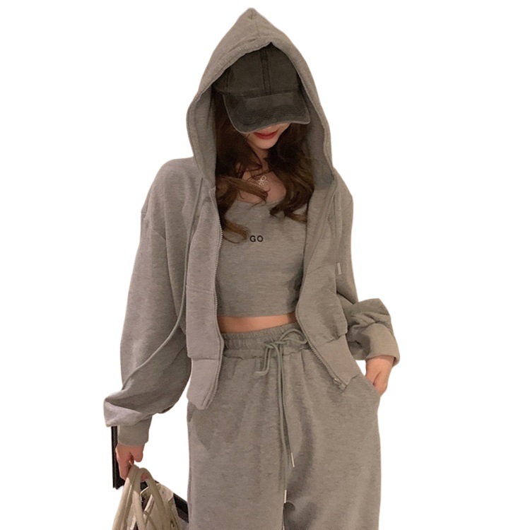Picture of 2025 Early Spring Hong Kong Style New Leisure Sports suit Women's Trousers Zipper Sweatshirt Jacket Women's Sling Three-Piece Trendy