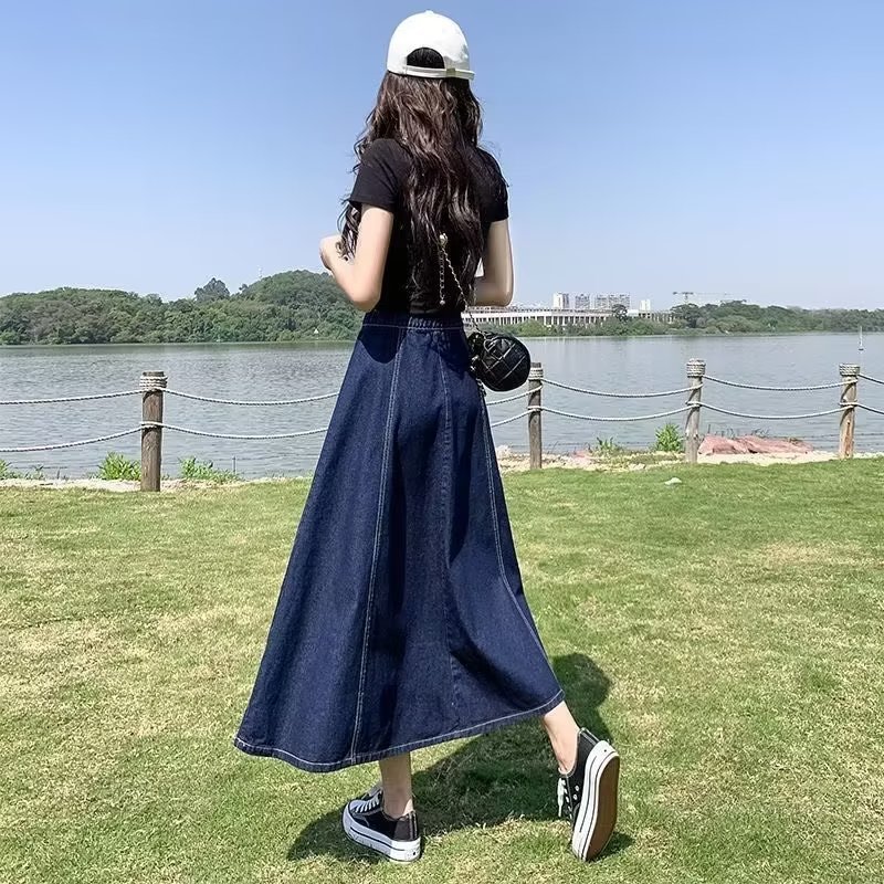 Denim Skirt Women's Spring and Autumn 2023 New Fashion Spice Girl Fishtail Mid-length Straight A- line Umbrella Skirt