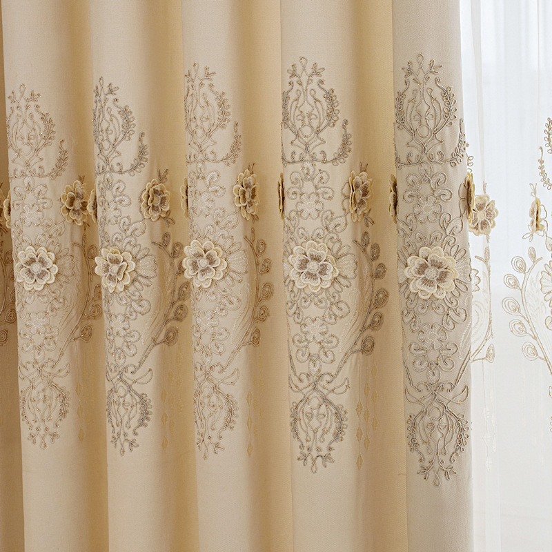 New Embossed Embroidered Curtains, Window Screens, Living Room and Bedroom Stereo Embroidered Curtain Cloth, Blackout Bay Window, Floor-to-ceiling Balcony