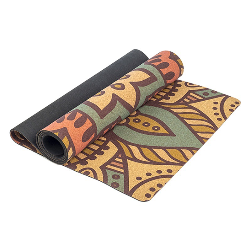 Spot 5mm printed Cork yoga mat natural rubber non-slip shock absorption professional beginner jumping exercise mat