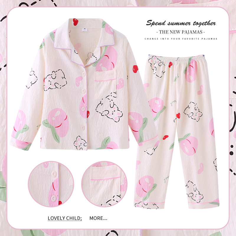 Picture of 2024 New Girls' Pajamas Long Sleeve Cloud Cotton Spring and Autumn Children's Home Clothes suit Big Kids Girls Can Wear Outer
