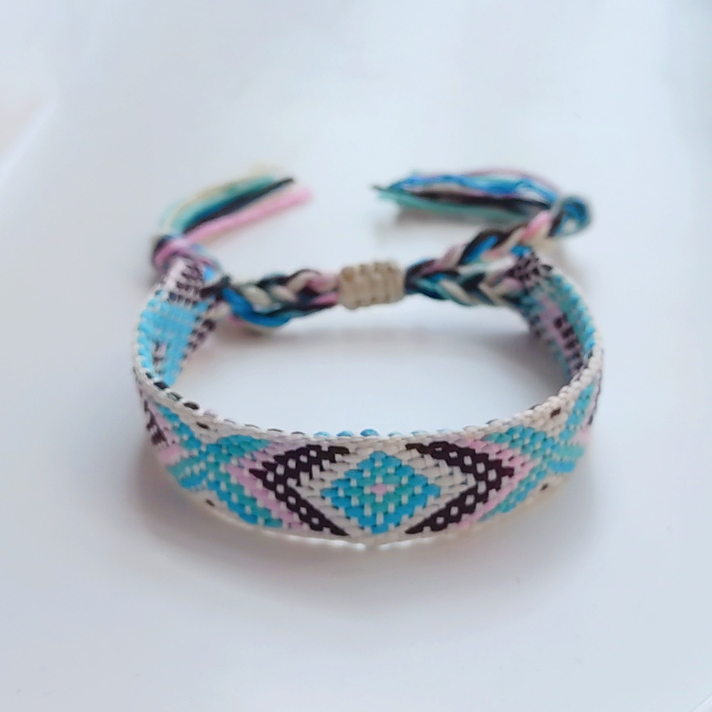 Picture of Colombian Style Ribbon Cotton Bracelet Women's Handmade Woven Ethnic Style Geometric Color Tassel Pure Lucky Hand Rope