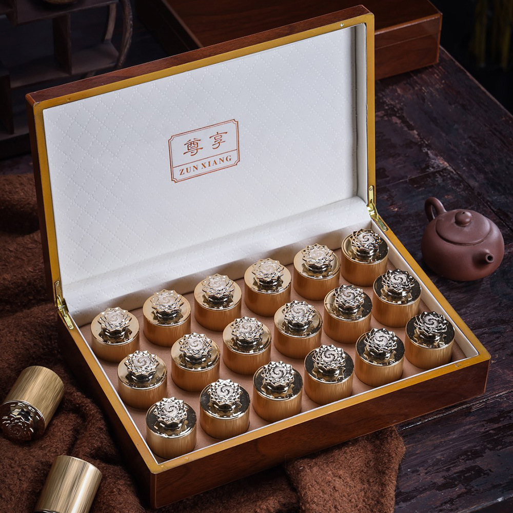 Picture of Tea Packaging Private Collection Wooden Box 8 Small Ceramic Empty Gift Box Wood Grain Pu 'er Jin Junmei Tea Big Buddha Longjing Tea