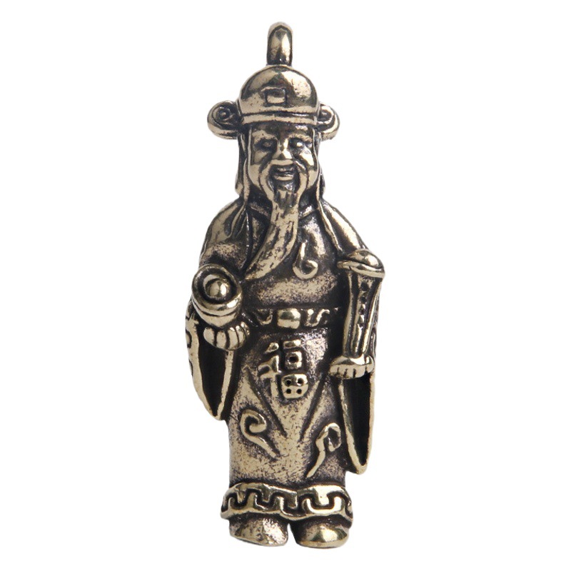 Pure brass old small God of Wealth car key chain pendant fortune into treasure creative pendant stall supply wholesale