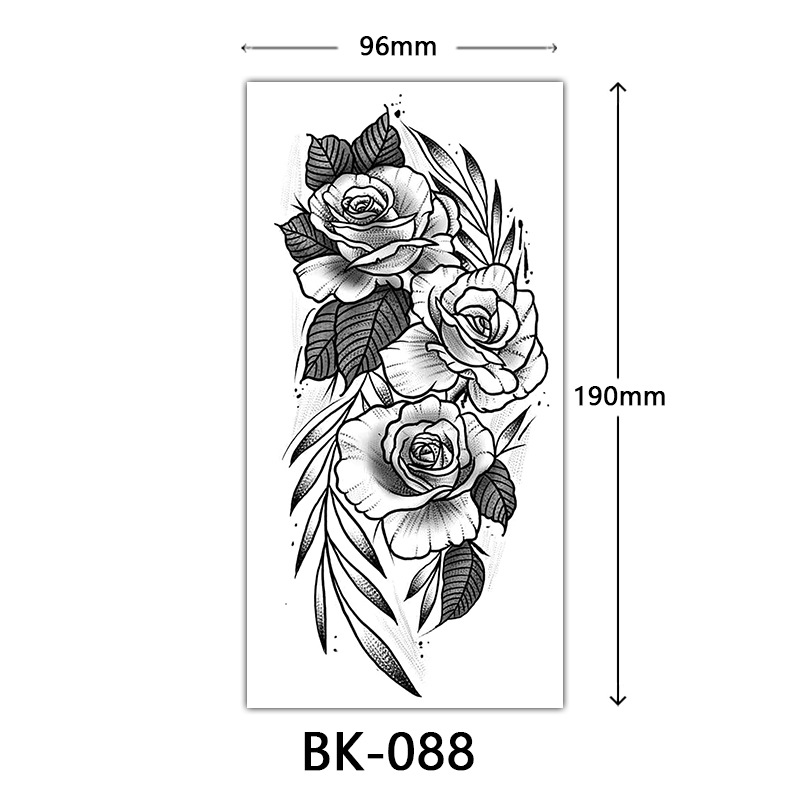 Picture of Cross-Border Supply of Sketch Flower Tattoo Stickers, Sketch Tattoo Stickers, Rose Flower Black and White Flower Tattoo