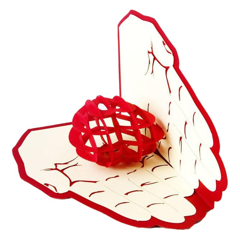 Qixi Valentine's Day paper carving creative three-dimensional greeting card three-dimensional love in hand birthday blessing message card for girlfriend