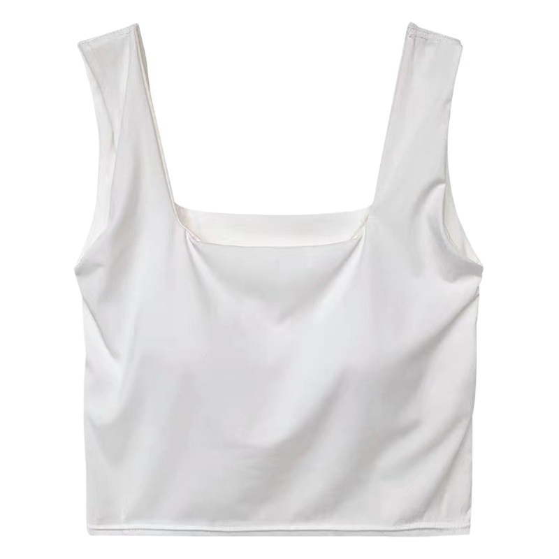 Ice Silk Square Collar Wide Shoulder Camisole Women's Vest with Chest Pad Sports Outer Wear Summer Inner Navel Short Base Top