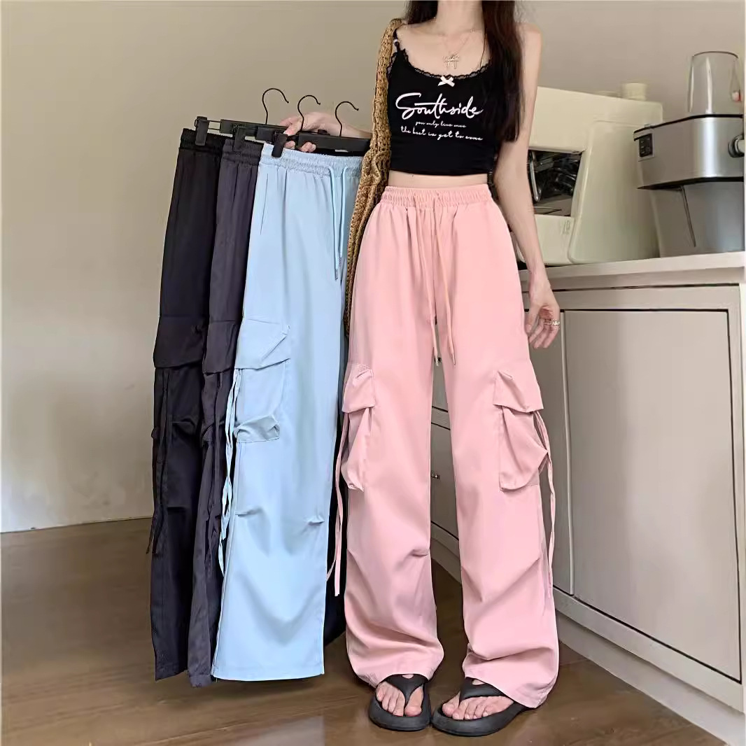 Foreign Trade Fashion Cargo Pants for Women Summer High-Waisted Parachute Quick-Drying Pants 2025 American Wide-Leg Casual Pants Trendy