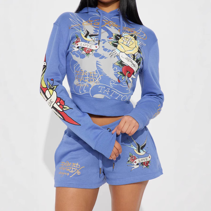 2025 cross-border European and American fashion positioning printing shorts suit cross-border European and American printing